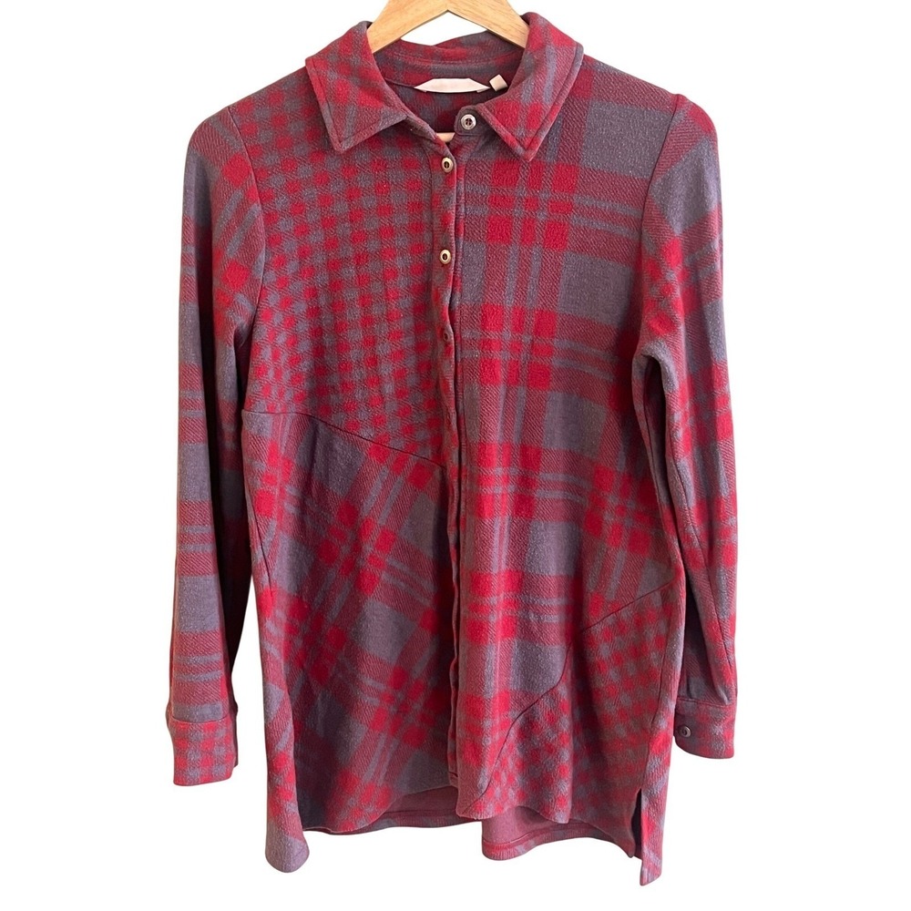 Soft Surroundings Paramour Plaid Tunic Shirt Flannel Red Gray Soft Small Womans